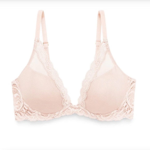 Natori Feather Plunge Bra, 34DDD, Tan/pale pink - Picture 1 of 6